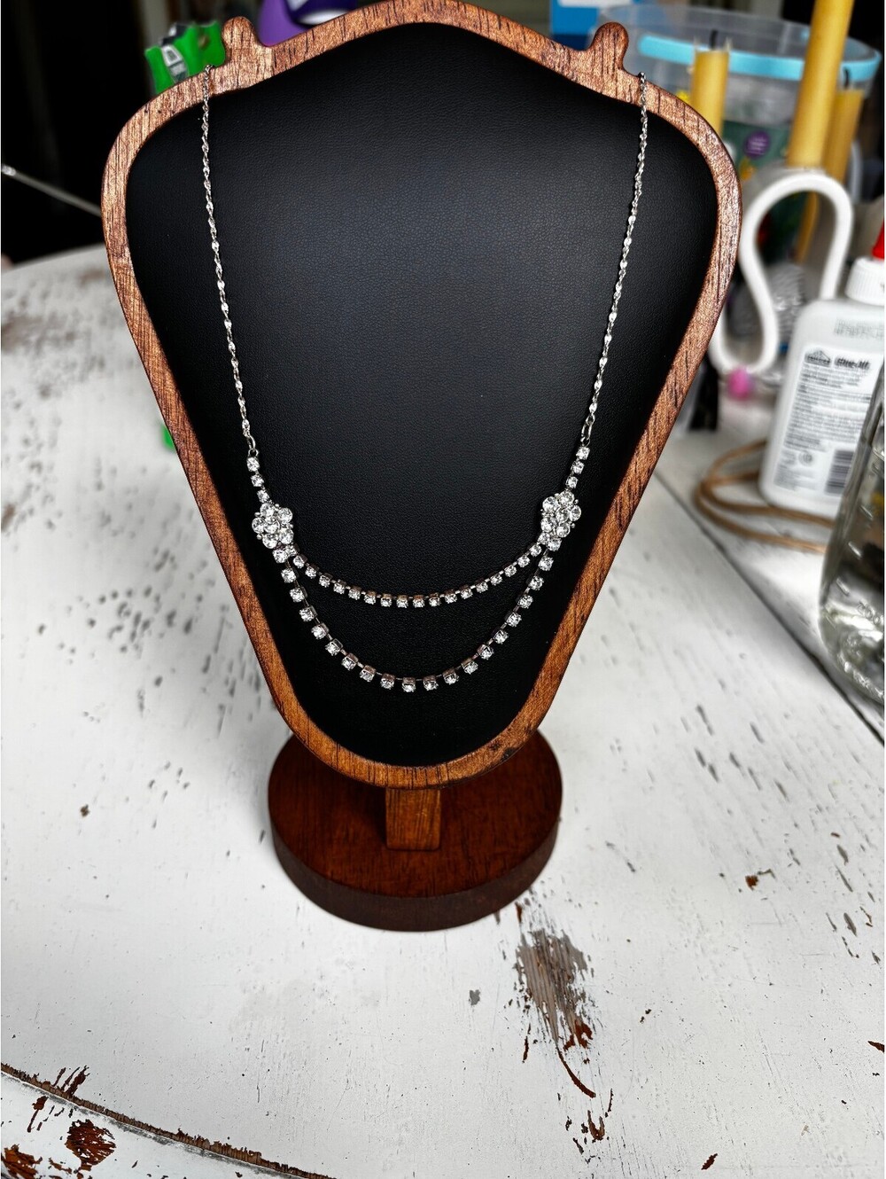 Claire's Vintage Rhinestone Silvertone Multistrand Necklace